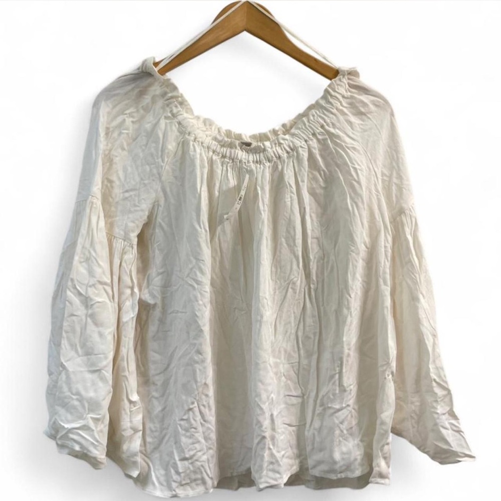 LOFT Cream Flowy Off The Shoulder Bell Sleeve Blouse